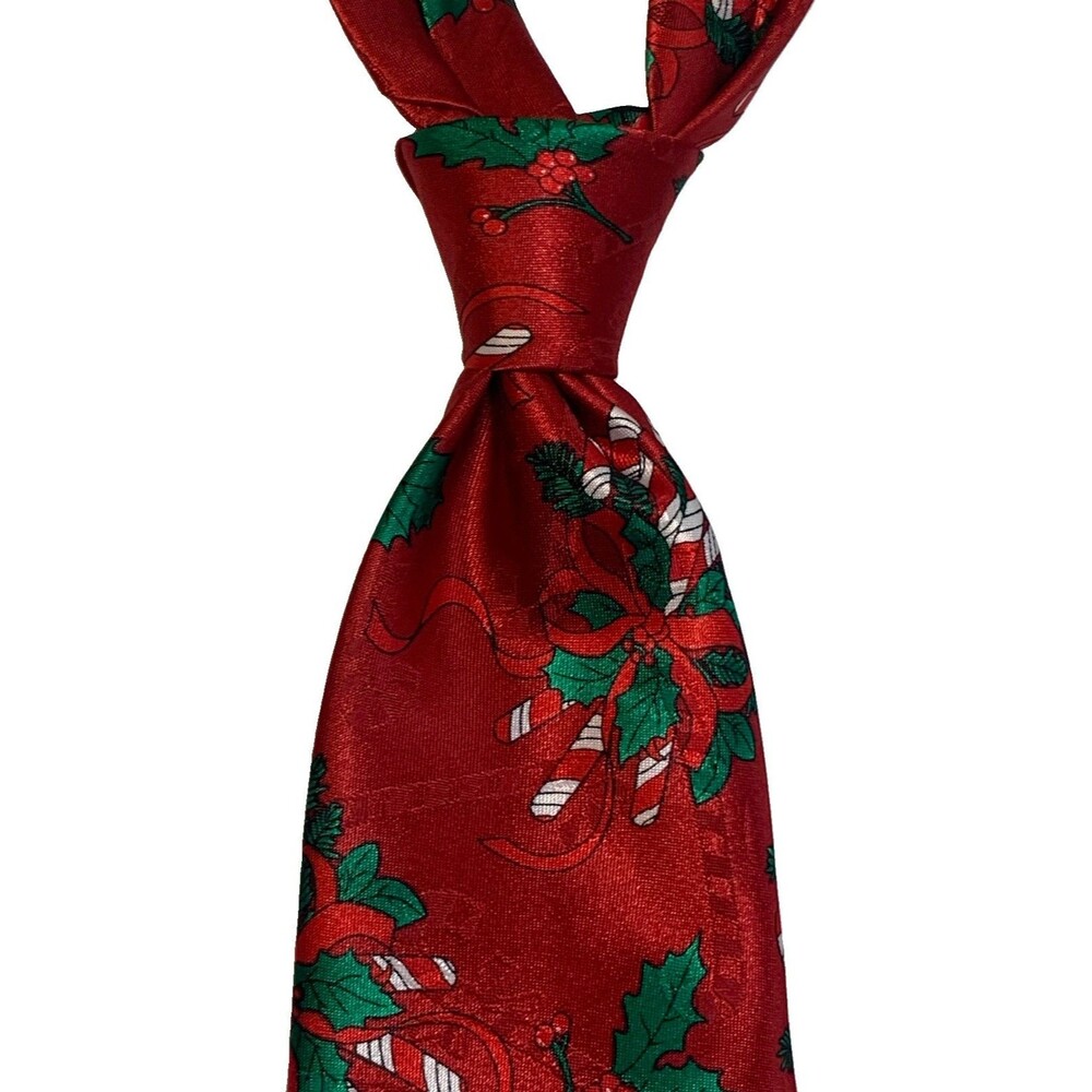 Vintage Hallmark Yule TIE Greetings Christmas Necktie Candy Cane Holly Nostalgic